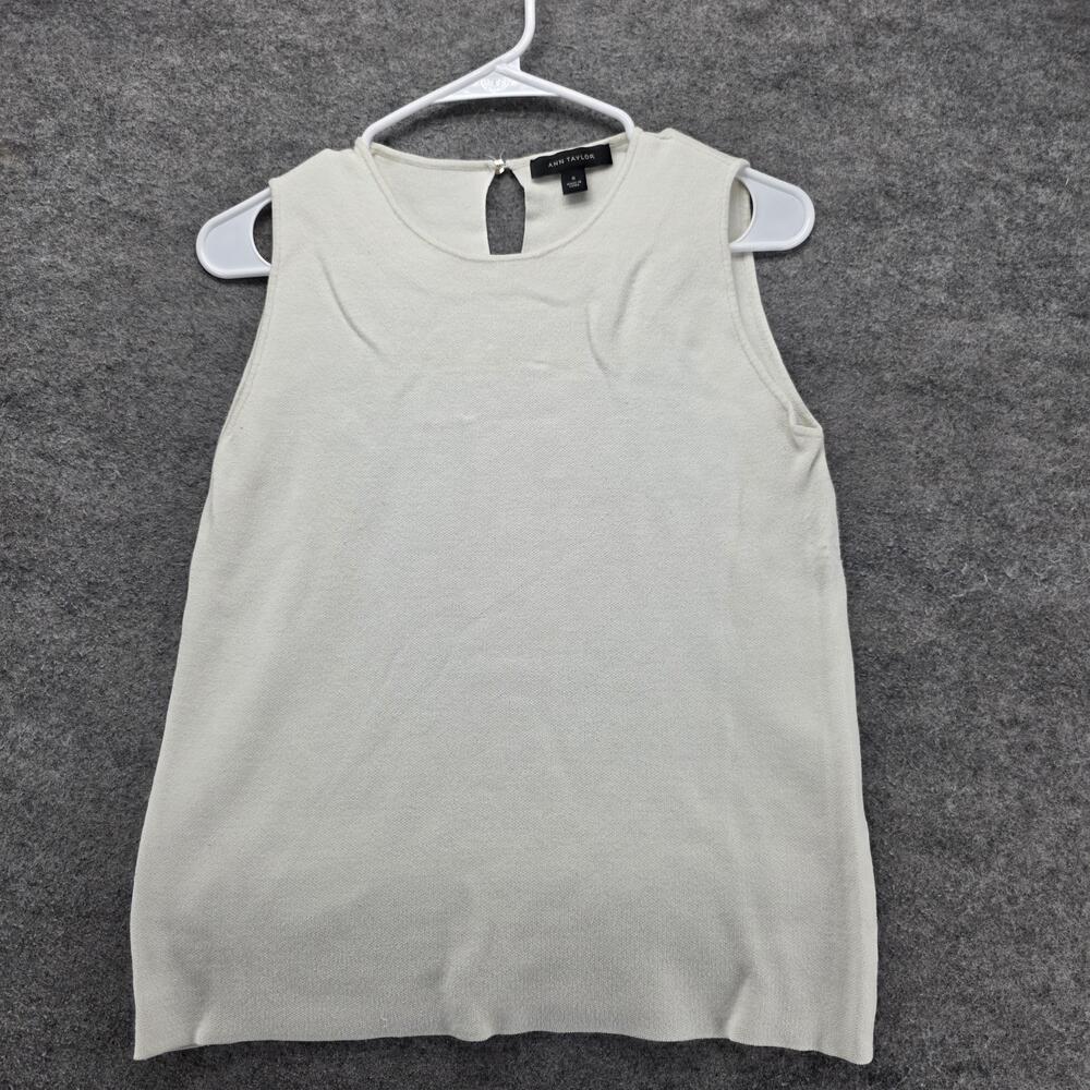 Ann Taylor Tank Womens M White Basic Keyhole Neck Button Knit Viscose Nylon